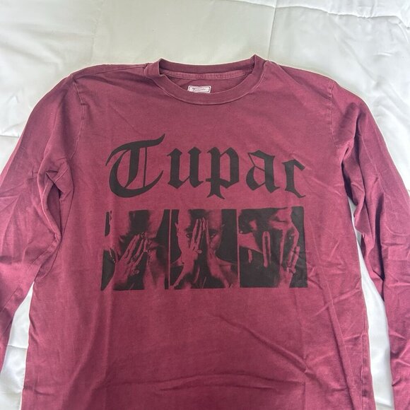 Tailgate Womens Small S Maroon Black Long Sleeve Tupac 2Pac Crew Neck Graphic - Picture 2 of 6
